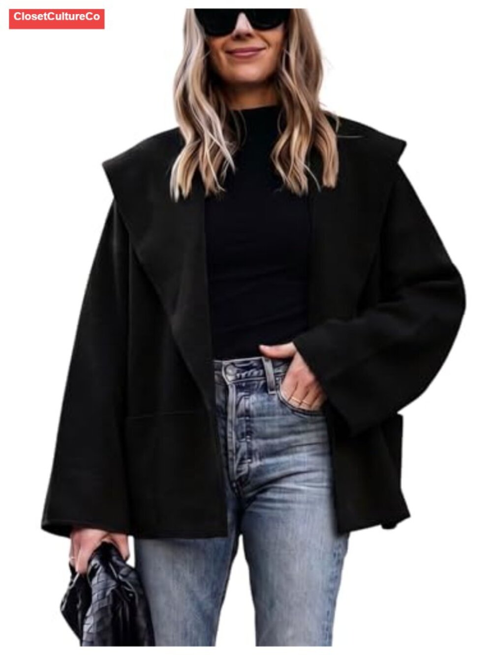Oversized Shawl Collar Cardigan Cropped Knit Sweater with Bell Sleeves